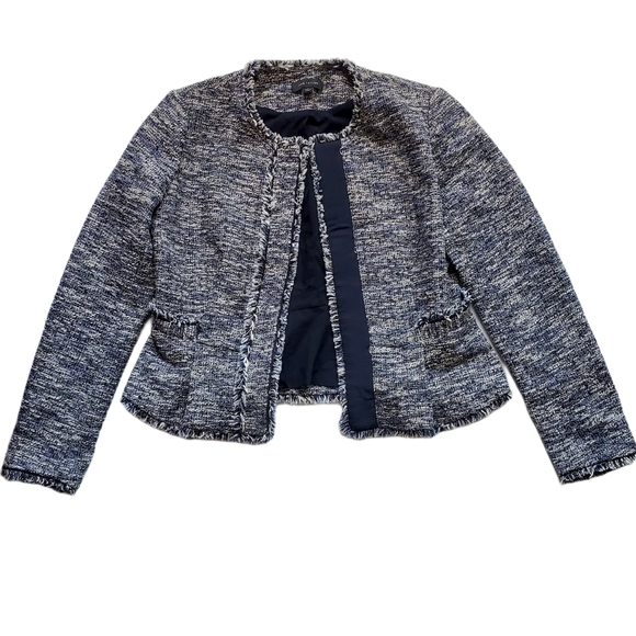 Ann Taylor Jackets & Blazers - Ann Taylor Navy Blue Tweed Blazer Jacket Fringe 6